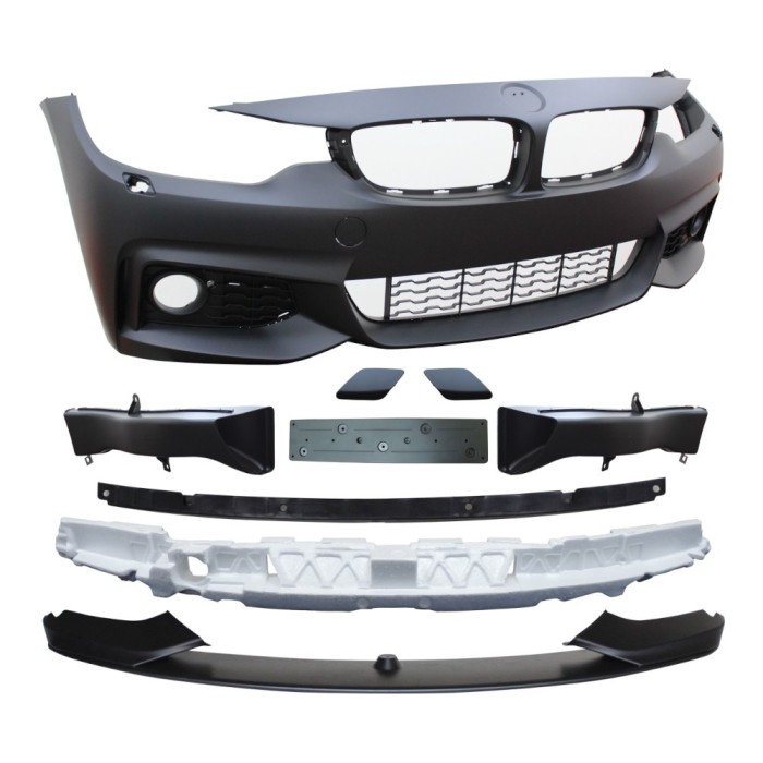Set bara fata BMW 4/4 GC (F32/F33/F36/F82/83), 12.2013-, cu gauri spalator; grunduit, de vopsit; type M-Performance; cu grile inferioare, cu spoiler;