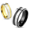 Verighetă din oțel, culori argintii și negre, inscripție &amp;quot;Forever Love&amp;quot; (Dragoste Veșnică), 8 mm - Marime inel: 65