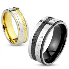 Verighetă din oțel în culori aurii și argintii, model tablă de șah,&quot;Forever Love&quot; (Dragoste Veșnică), 6 mm - Marime inel: 49