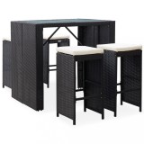 VidaXL Set de bar de exterior, 5 piese, negru, poliratan și sticlă