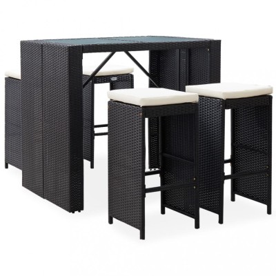 vidaXL Set de bar de exterior, 5 piese, negru, poliratan și sticlă 49568 foto