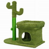 Ansamblu de joaca pentru pisici, Jumi, model cactus, cu stalp catarare, culcus, ciucure, verde, 63x40x72 cm