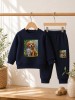 Trening bleumarine pentru bebelusi din bumbac, Best friends (Marime, Superbaby