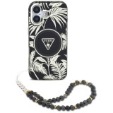 Husa pentru iPhone 16 - Guess IML Palm Trees Triangle with Pearl Strap MagSafe (GUHMP16SHPCTPLSK) - Black