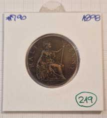 219, United Kingdom, MArea Britanie ,1/2 Penny 1898, KM#789, Victoria, Excelenta foto