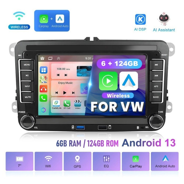 Navigatie Android dedicata Volkswagen, Skoda, Seat, Golf, Passat, Octavia, etc. 7" IPS Touchscreen, 6GB RAM, 124GB ROM, Octa Core, Carplay Wireless, M