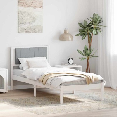 vidaXL Cadru de pat cu tăblie tapițată Gri deschis 75 x 190 cm 878303 foto