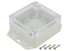 Carcasa Universala KRADEX Policarbonat IP65 Gri Deschis 90x90x45mm Transparent Capac Cu Lame Fixare Bucsa Alama