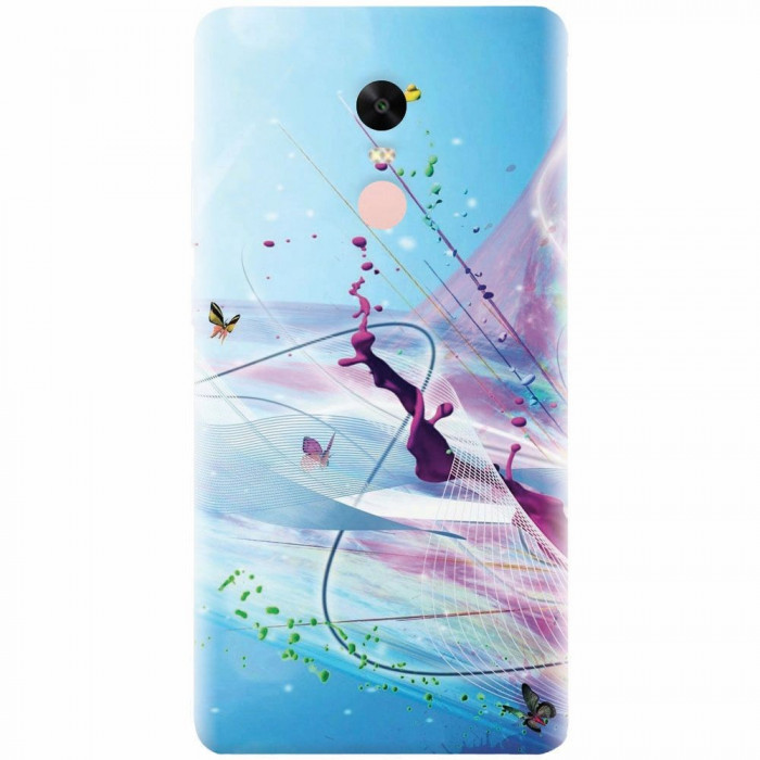 Husa silicon pentru Xiaomi Remdi Note 4X, Artistic Paint Splash Purple Butterflies