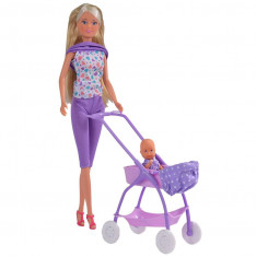 Papusa Simba Steffi Love Baby Walk 29 cm mov cu carucior si accesorii foto