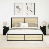 vidaXL Noptieră Stejar Negru, 35x39x55cm, Lemn Compozit, 2 buc, LED, Sertare, Modernă