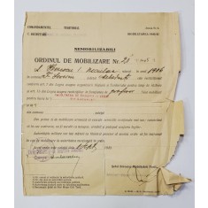 ORDIN DE MOBILIZARE LA LOCUL DE MUNCA PENTRU PROF. HERESCU I. NECULAE , 6 SEPTEMBRIE 1940