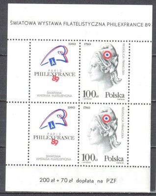 Polonia, 200 ani revolutia franceza, 1989, bloc, MNH foto