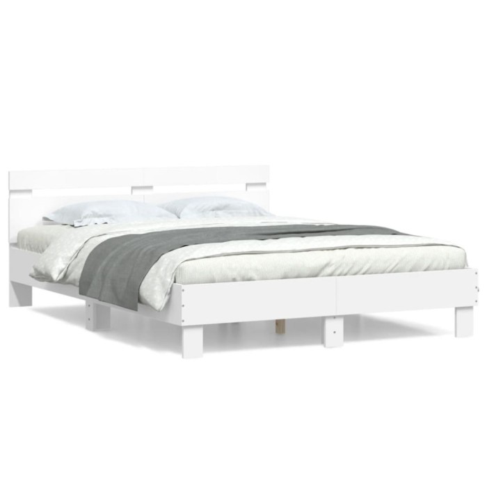 vidaXL Cadru de pat cu tăblie, alb, 150x200 cm, lemn prelucrat 3207413