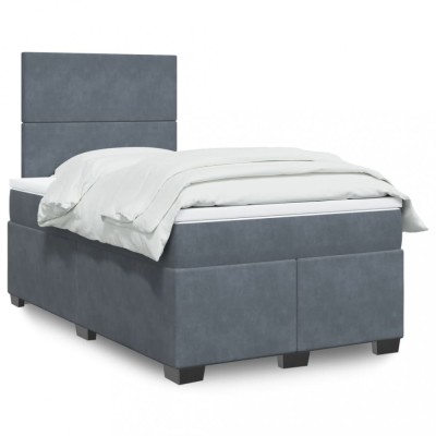 vidaXL Pat box spring cu saltea, gri &amp;icirc;nchis, 120x200 cm, catifea 3290877 foto