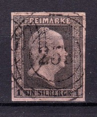 ✅ (S45) Germania veche - Prusia 1850 " Friedrich Wilhelm IV " 1 Sgr , Michel nr.2 filigran cununa de laur , stampilat