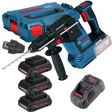 Bosch GBH 18V-26 F + 0615990L3T - Rotopercutor SDS-Plus 2.6 J mandrina interschimbabila + Set 3 acumulatori si incarcator Li-Ion 18 V 5 Ah valiza spec