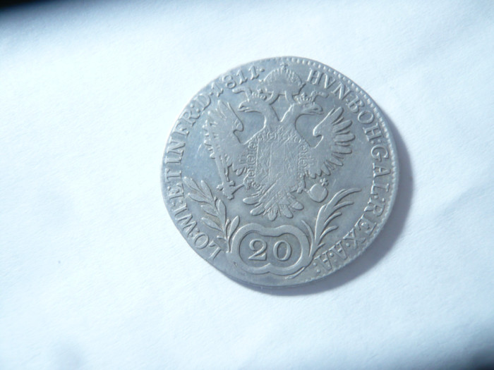 Moneda 20 kreuzer Imp. Austria 1811 litera B , argint , cal.f.buna