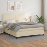 vidaXL Pat box spring cu saltea, crem, 180x200 cm, piele ecologică 3142739