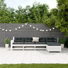 vidaXL Set mobilier grădină cu perne 5 piese alb lemn masiv de pin