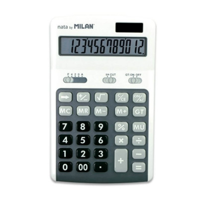 Calculator de Birou MILAN, 12 Digits, 170x105x20 mm, Alimentare Duala, Corp din Plastic Alb/Gri, Calculatoare Birou, Calculator 12 Digits, Calculator foto