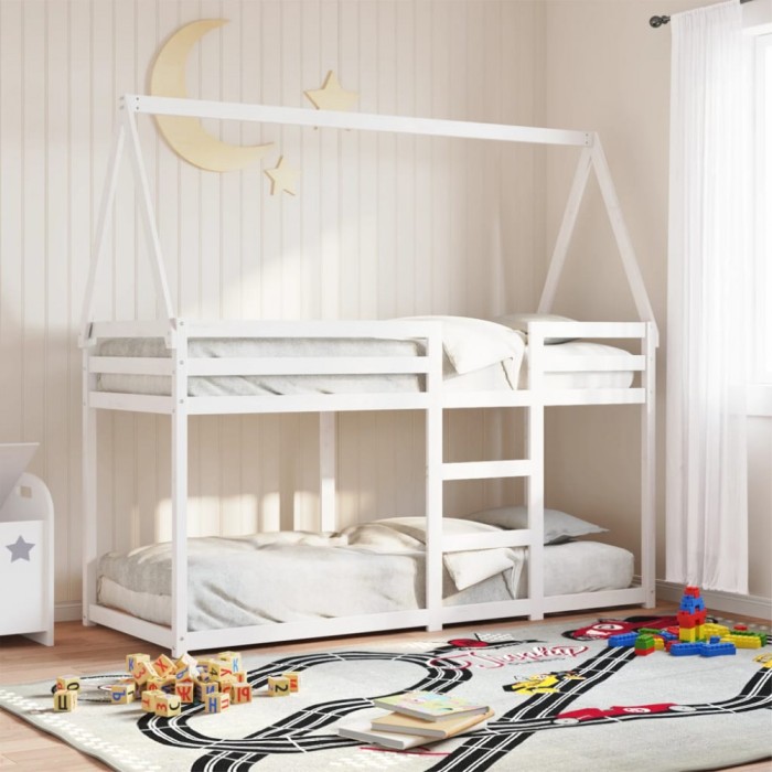 Gossi pat supraetajat cu acoperis, alb, 80x200 cm, lemn masiv de pin