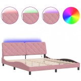 Cumpara ieftin Cadru de pat cu LED fara saltea, roz, 180x200 cm, catifea