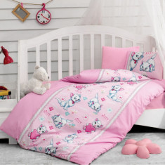 Set de dormit pentru copii Cotton Box 129CTN2094, 4 parti, Cotton Ranforce, Plic 100x150, Cearsaf 120x150, Roz foto