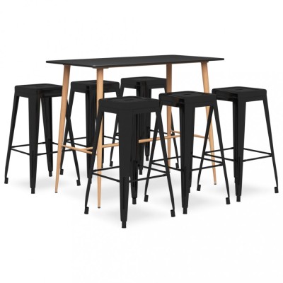 vidaXL Set mobilier de bar, 7 piese, negru foto