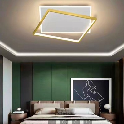 Lustra LED cu telecomanda SOLARA 98W, 2 Patrate, lumina Rece/Calda/Neutra, Dimabila, Auriu Alb ModernLight Concept foto