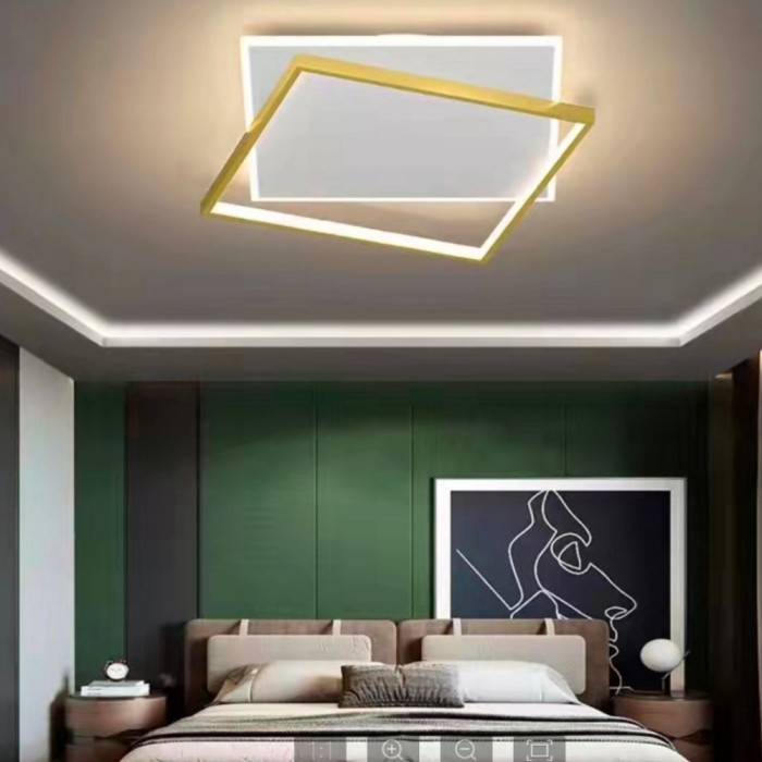Lustra LED cu telecomanda SOLARA 98W, 2 Patrate, lumina Rece/Calda/Neutra, Dimabila, Auriu Alb ModernLight Concept