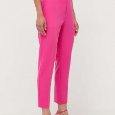 Custommade pantaloni femei, culoarea roz, drept, high waist