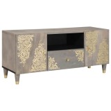 Cumpara ieftin Cabinet TV Gri și Aur 105 x 33.5 x 46 cm Lemn masiv de mango
