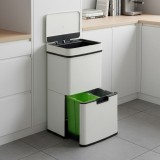 Cos de gunoi cu senzor Venna 72L, bej, 3 compartimente, [en.casa]