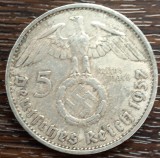 (A30) MONEDA DIN ARGINT GERMANIA - 5 MARK 1937, LIT. E, MAI RARA, CU SWASTIKA