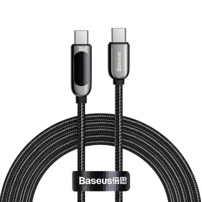 Cablu USB Tip C Baseus - USB Tip C 100W (20V / 5A) Alimentare Cu Contor De Putere Cu Ecran De Afișare 2m Negru (CATSK-C01) foto