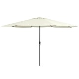 Cumpara ieftin Umbrelă de soare de grădină, st&acirc;lp metalic, alb nisipiu 390 cm
