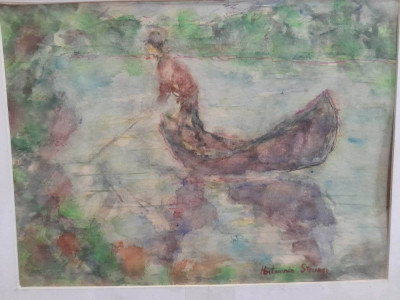 tablou Pescar in barca, Hortensia Steurer, guasa pe hartie, 27x20 cm foto