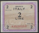 !!! RARR : ITALIA , FORTELE ALIATE - 2 LIRE 1943 - P M 11 - UNC / CEA DIN SCAN