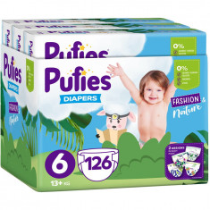 Scutece Pufies Fashion&amp;Nature, Monthly Pack, 6 Extra Large, 13+ kg, 126 buc