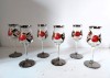 Set 6 pahare sticla vechi pictate manual, tarie / lichior, vintage, picior inalt