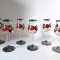Set 6 pahare sticla vechi pictate manual, tarie / lichior, vintage, picior inalt
