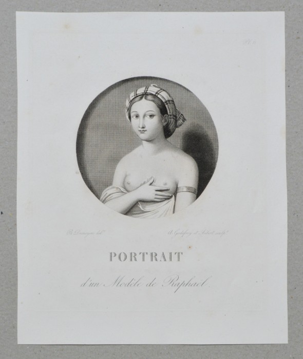 Portret dupa un model de Rafael gravura veche sec 19