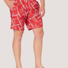 Pantaloni scurti barbati pentru inot cu imprimeu cu logo si detalii contraste, KL20MBL01, Rosu, L