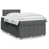 VidaXL Pat box spring cu saltea, gri &icirc;nchis, 120x190 cm, textil