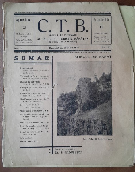 C.T.B. organul de informatie al Clubului Turistic Banatean nr.11-12/1937