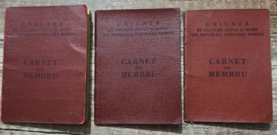 Lot 3 carnete de membru Uniunea de Cultura Fizica si Sport din RPR foto
