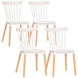 HOMCOM Set de 4 scaune de stil scandinav, spătar &icirc;nalt, șezut din polipropilenă, picioare din fag 48 x 52,5 x 83 cm alb | Aosom Romania