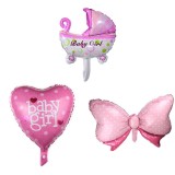 Set 3 baloane din folie metalizata, flippy, figurine carucior, inima, fundita, tema botez, 45 cm, ambalaj individual, pai inclus, umflare cu aer sau h