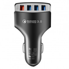 Incarcator Auto cu Incarcare Rapida AlianX, 4 Porturi USB, Fast Charger, Incarcare rapida, Negru